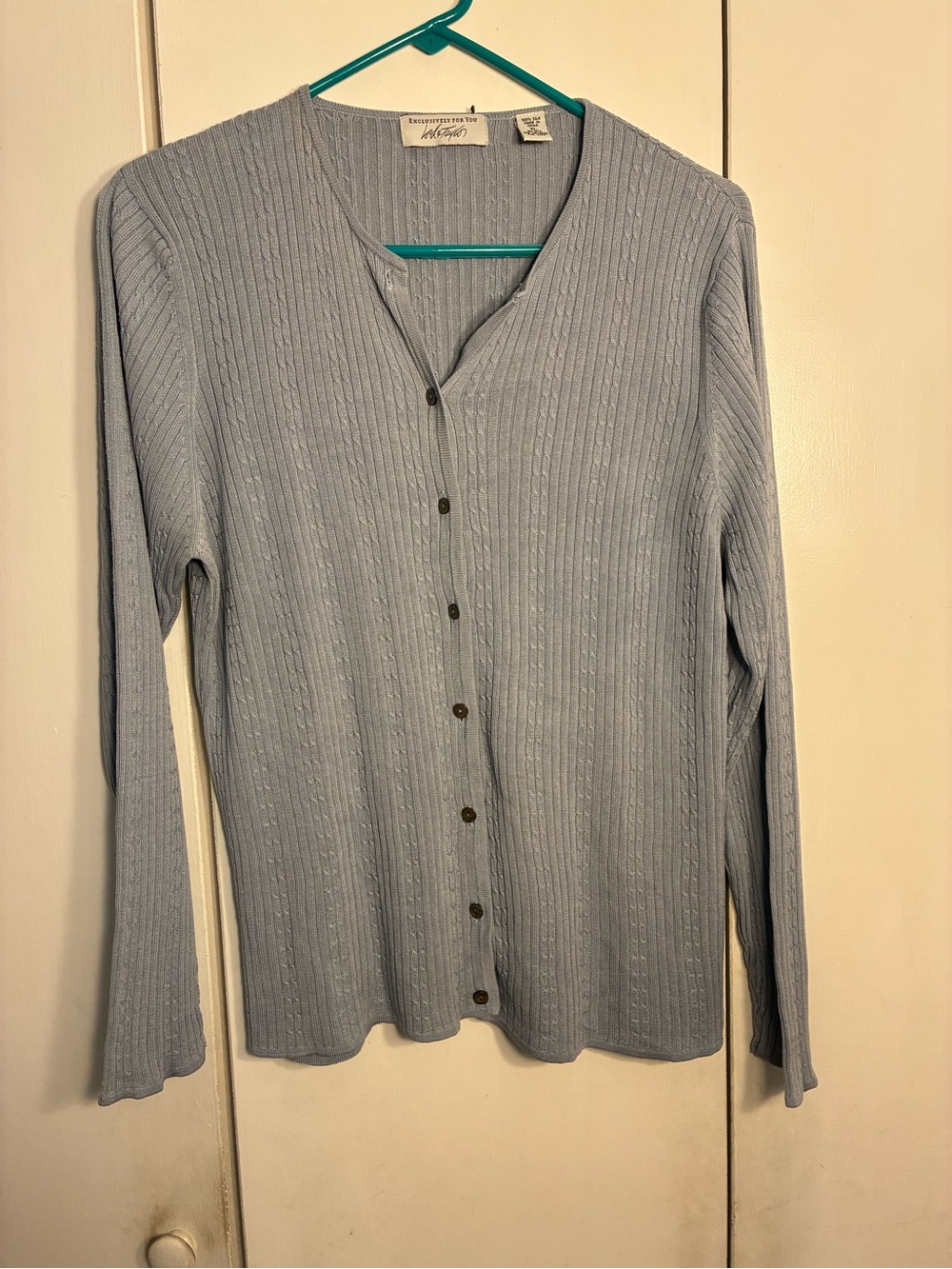 Lord & Taylor 100% Silk Women Cable Knit Cardigan XL Preppy Luxury Old Money